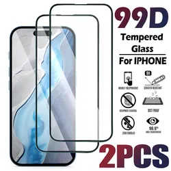 2PCS 99D Full Cover Tempered Glass for iPhone 16 Pro Max Screen Protector Film for iPhone 16 Plus HD iphone 16 Protective Glass