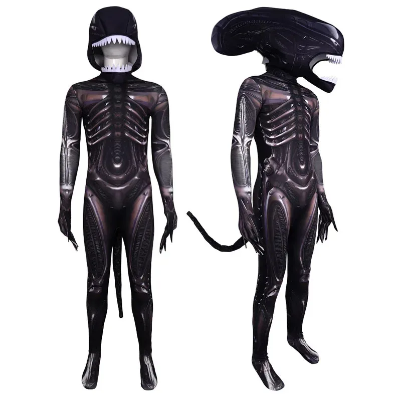 ♥ 2025 New Halloween Adult Xenomorph 3D Print Bodysuit Costumes Scary Suit Kids Alien Romulus Cosplay Jumpsuit Mask ★☆ly99
