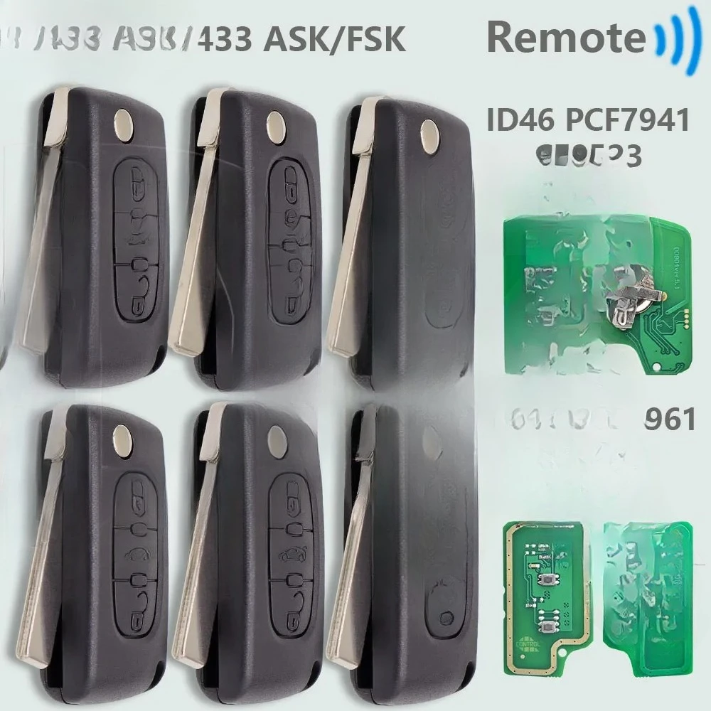 

CE0536 PCF7961 433 откидной автомобильный дистанционный ключ для Peugeot 207 307 308 408 Citroen C1 C2 C3 C4 C5 Picass