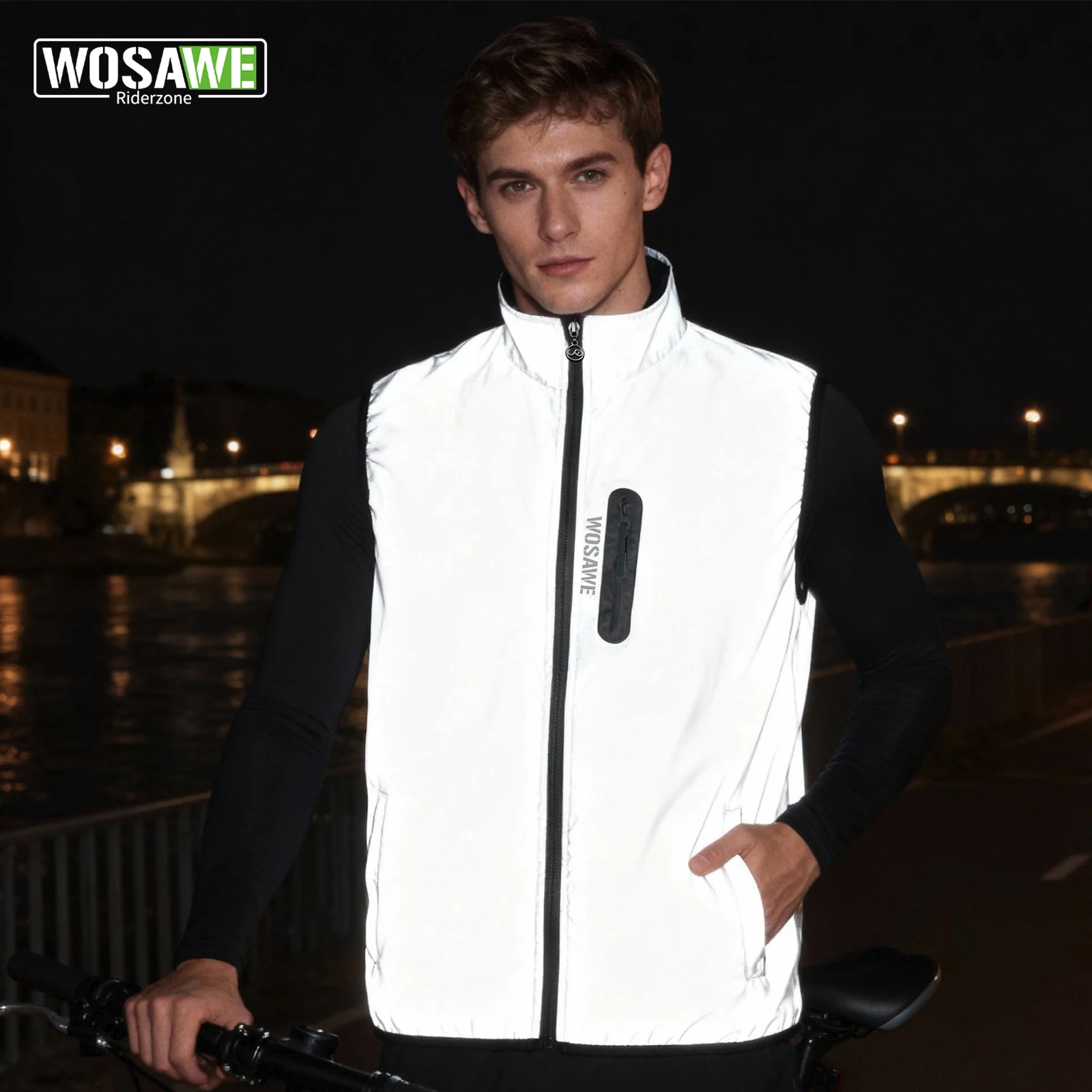 

WOSAWE Cycling Vest Autumn Full Reflective Bicycle Windbreaker Men Windproof Water-repellent Road Bike Wind Gilet Double Fabric