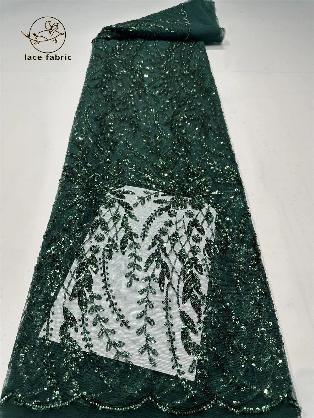 Green French Sequins Net Lace Fabric 2024 High Quality African Beaded Lace Fabric Nigerian Embroidery Wedding Party Lace Fabric