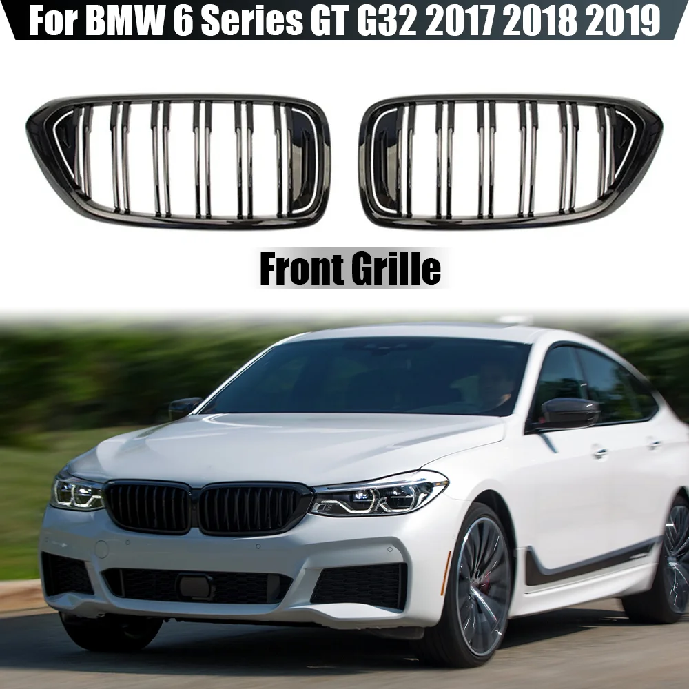 Решетка радиатора переднего бампера для BMW 6 серии GT G32 630I 640I 640I 620D 640D XDrive 2017-2019, Черная решетка с двойной линией, гоночный гриль