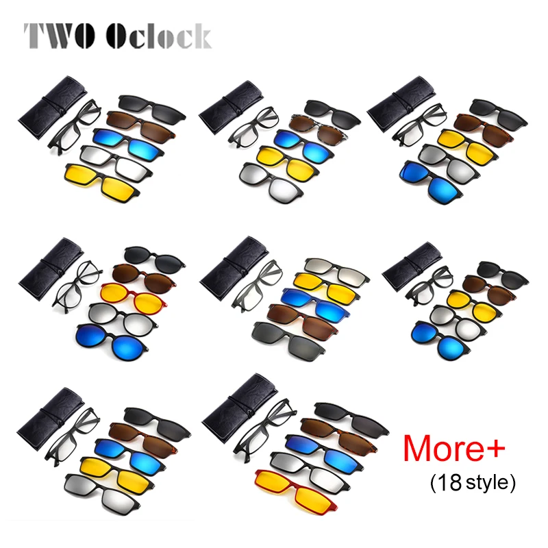 TWO Oclock Magnetic Sunglass Men Women Polarized UV400 Clip On Myopia Optic Prescription Glasses PC Frame 5 In 1 Glasses Eyewear image 3