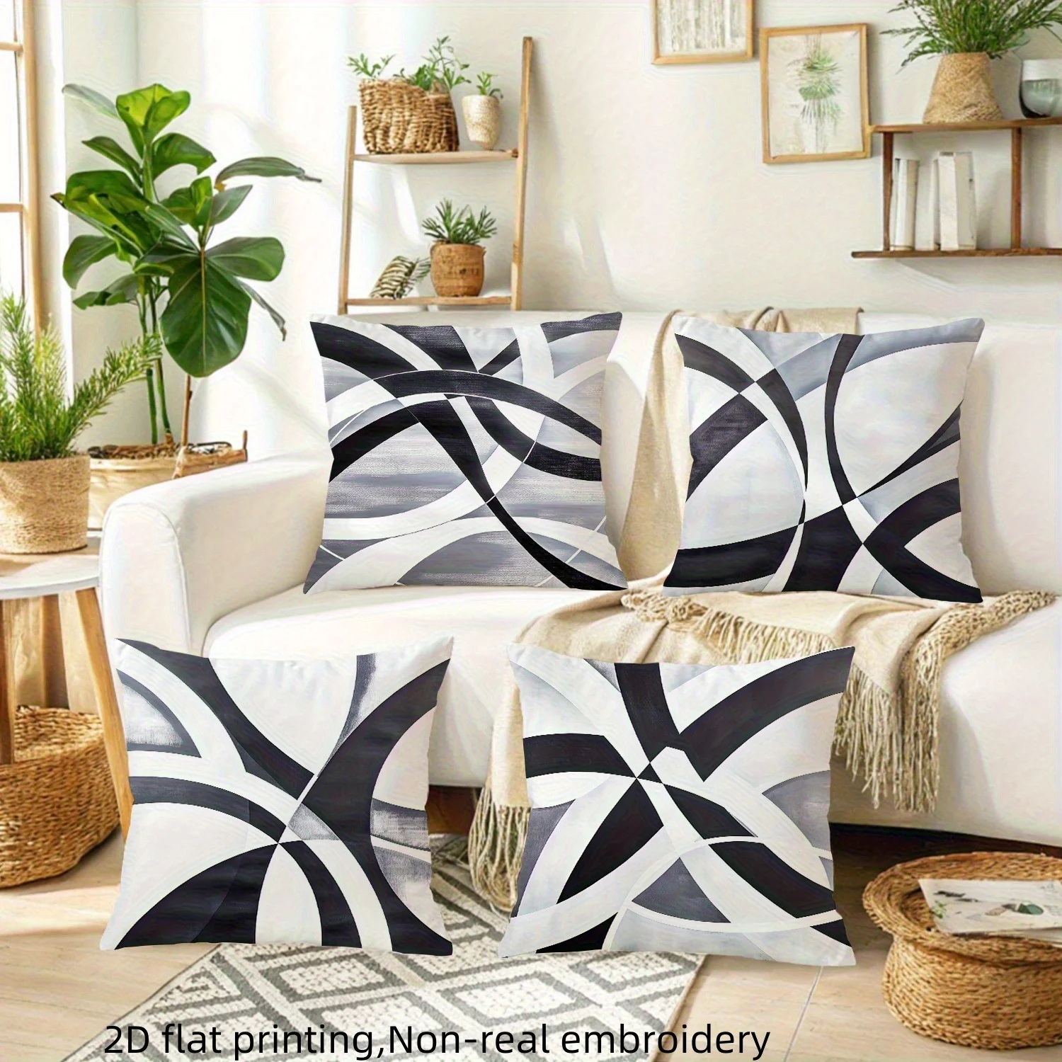 1/4pcs Stylish Black and White Patterned Pillowcases Sofa cushion cover home bedroom room decoration - view 2