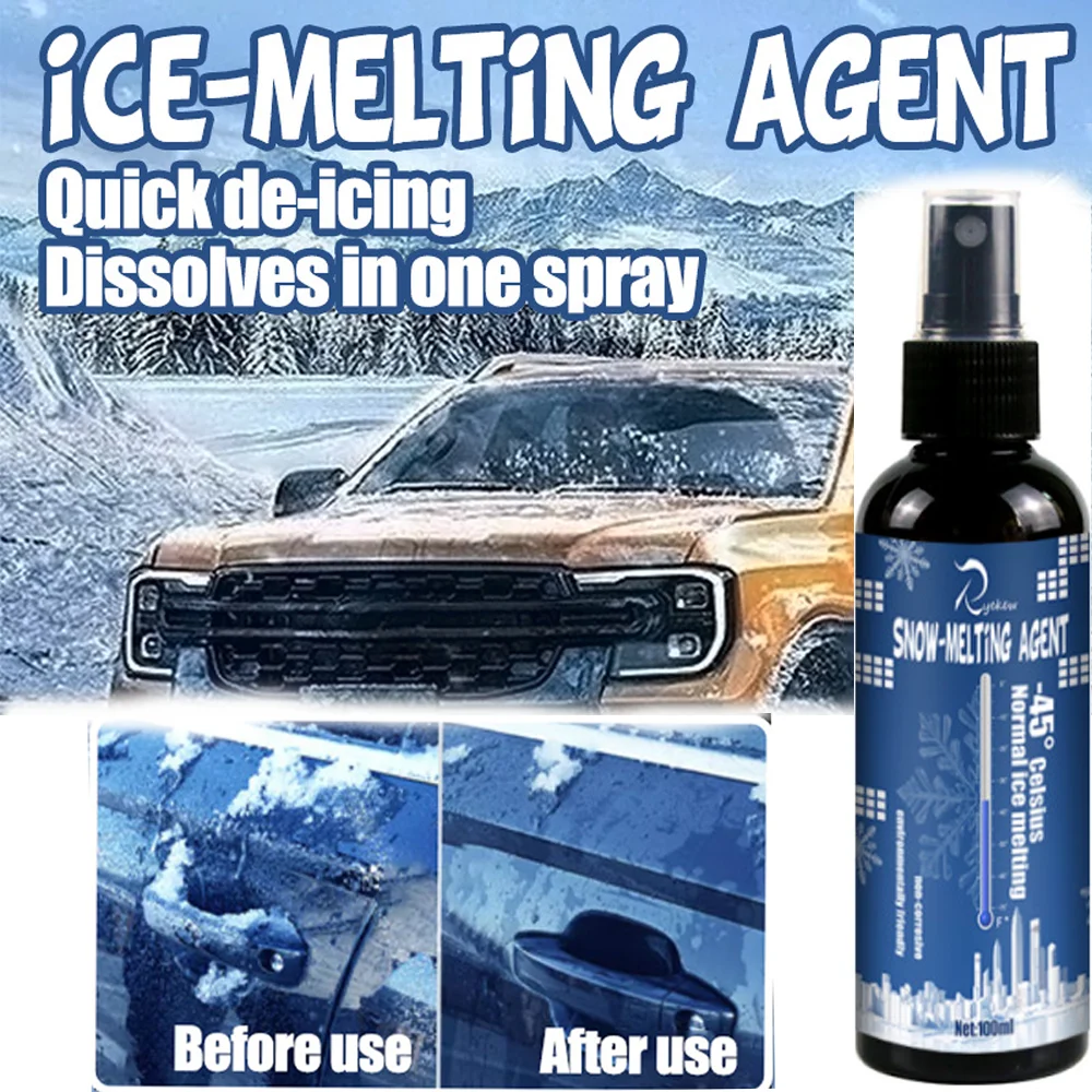 100ml Snow Ice Melting Spray Deicer Windshield Frost Removal Glass Thawing Ice Door Handles Home Refrigerator Car Accessories