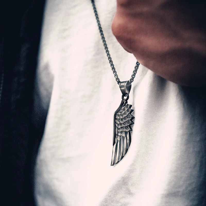 Vintage Long Neck Chains Stainless Steel Punk Hip Hop Jewelry Fashion Cross Feather wolf tooth Dragon pendant Necklace Mens Gift