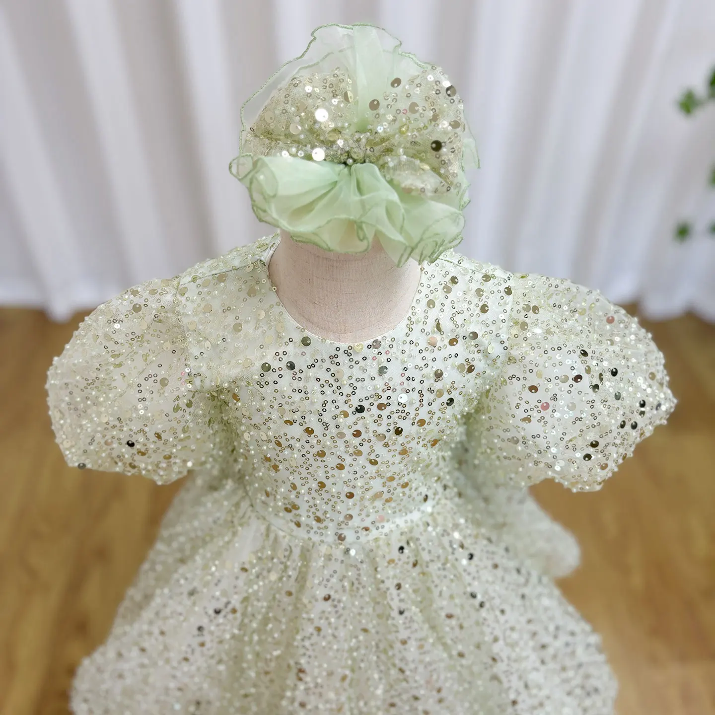 Jill Wish Luxury Elegant Shiny Sage Girl Dress Bow Princess Baby Kids Wedding Birthday Party Gown concorso di prima comunione J156