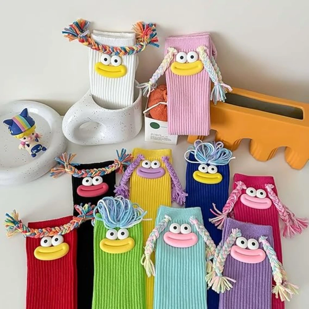 

Носки средней длины для девочек с красочными косами с большим ртом, сумасшедшие носки до середины икры, милые носки средней длины, забавные милые носки принцессы