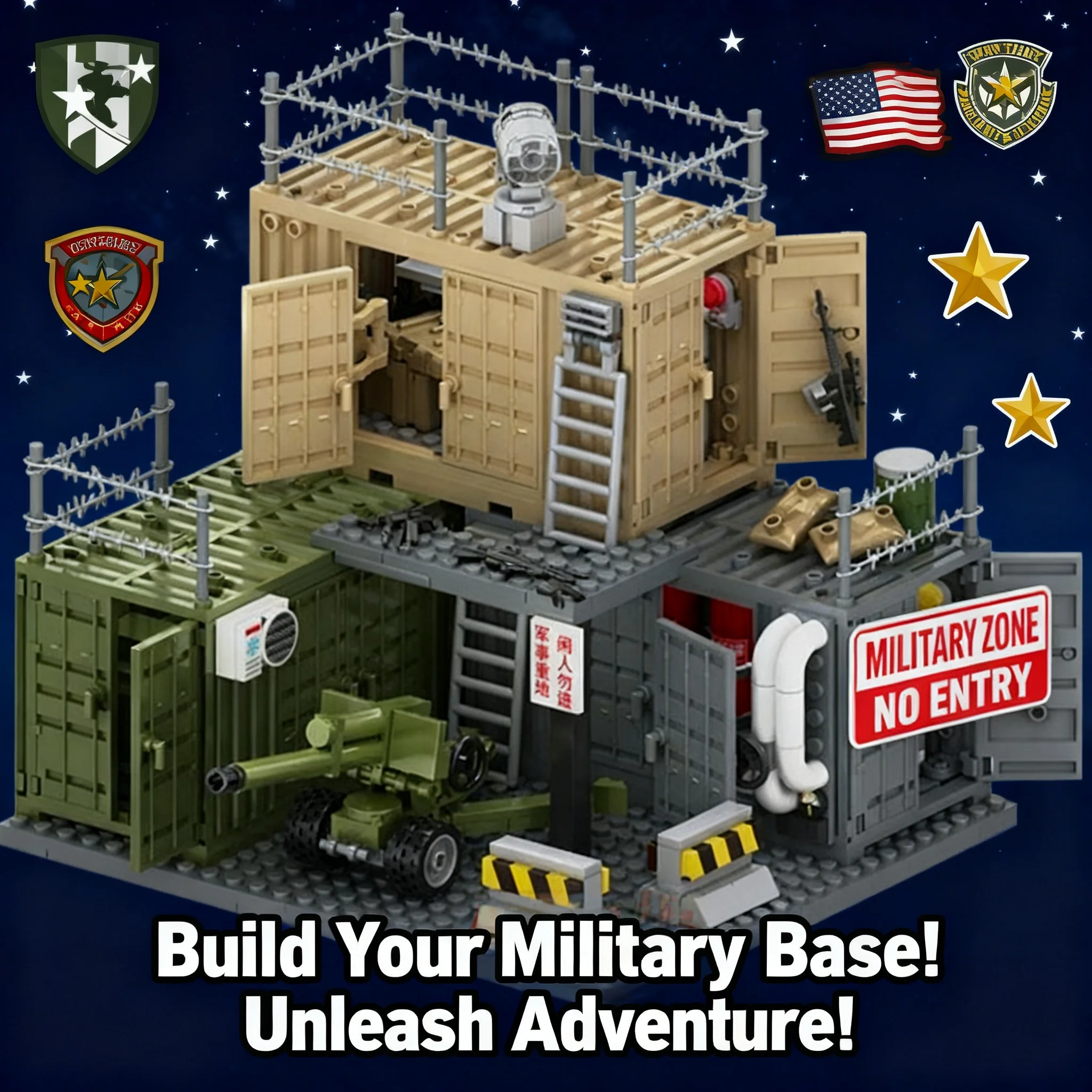 Kids Toys Set - Military Police Army Base Defense Bunker