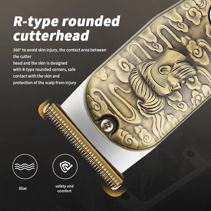 WAIKIL 전문 남성 이발사 레트로 오일 헤드 전기 푸셔, USB 충전 디지털 무선 트리머, 헤어 스타일링 도구