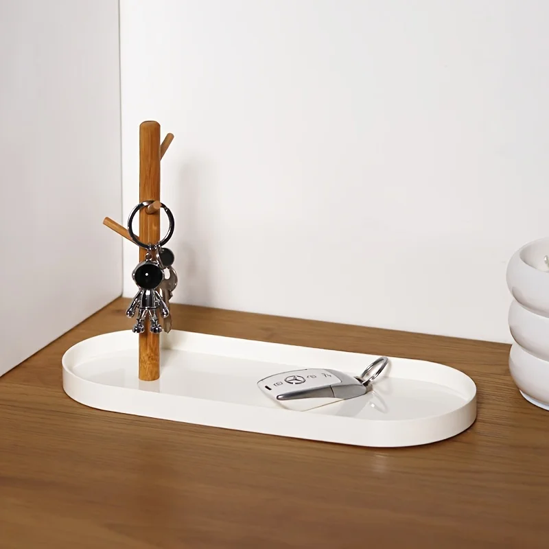 Schlüsselablage mit dreistufigem Holz-Hängeregal, multifunktionale Eingangsbereich-Organizer-Schale, Ringhalter, Schmuckschale