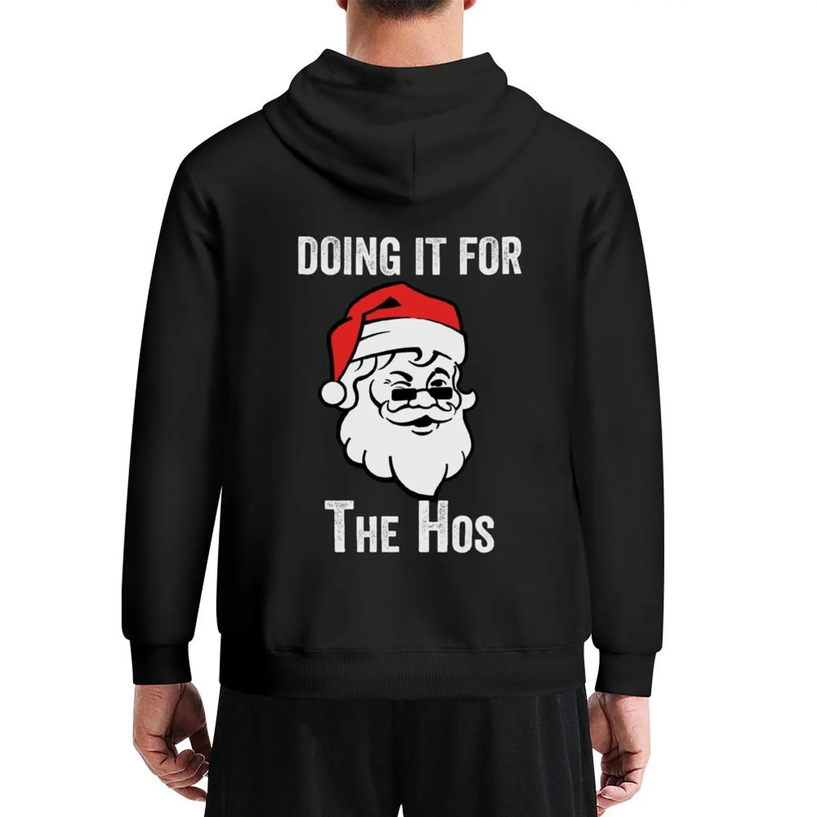 

Cheeky Santa Doin It For The Hos White Text Hoodie mens clothing men clothes men wear man hoodie