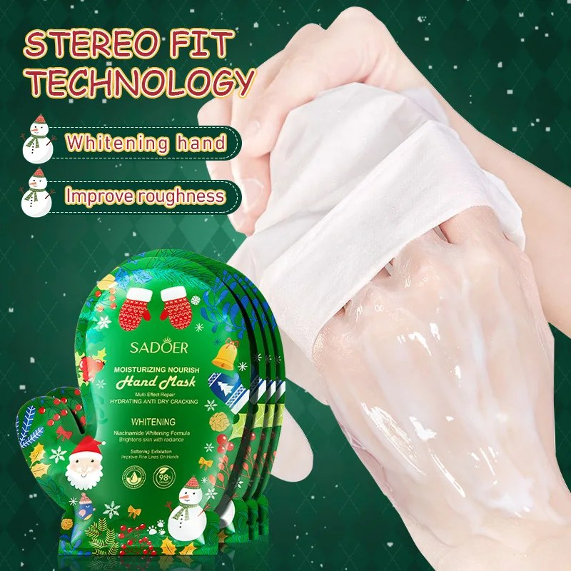 5 Pairs Christmas Niacinamide Hand Mask Foot Mask Moisturizing Nourishing Brightening Smooth Hands Gloves Skin Care Products