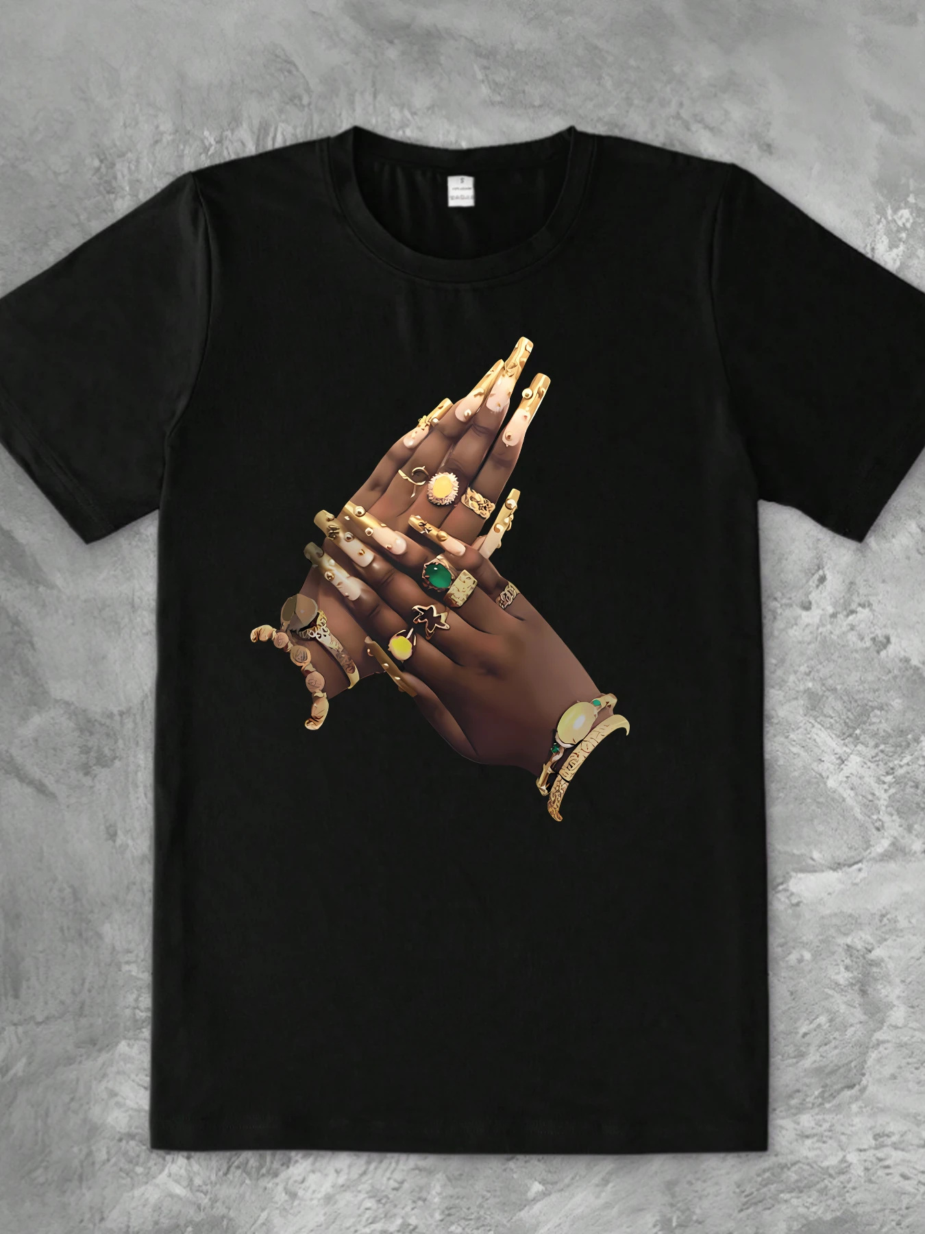 

Gold Manicure and Jewelry Hand Lady Short Sleeve Women T-shirt Summer Daily Fashion Top