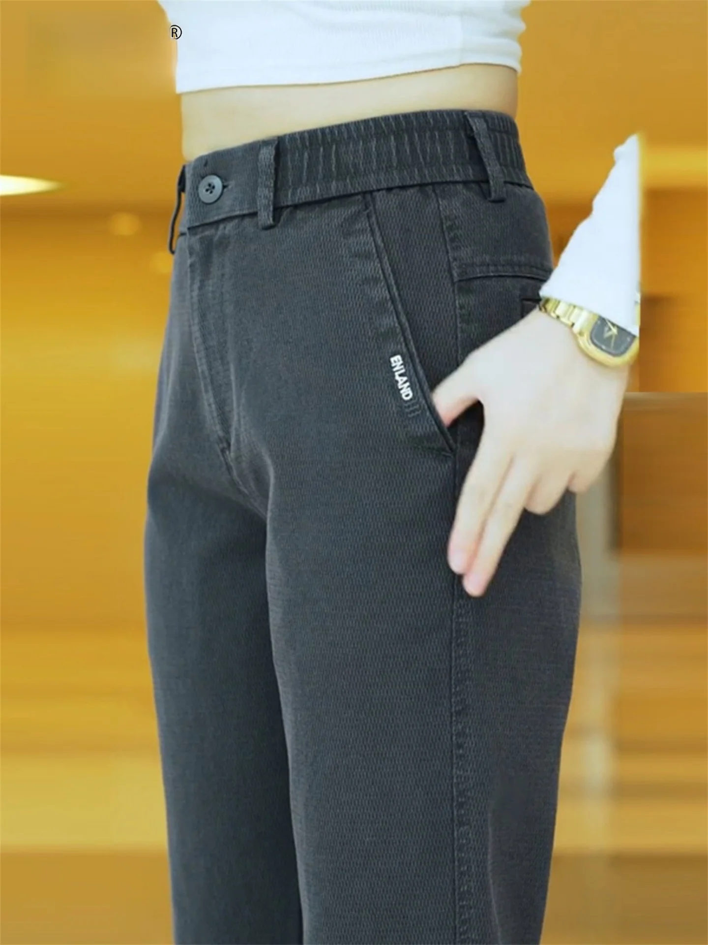 

Men's Casual Straight Leg Pants Thickened Fleece Elastic Waist Loose Business Trousers Winter New Style Casual Fashion Brand