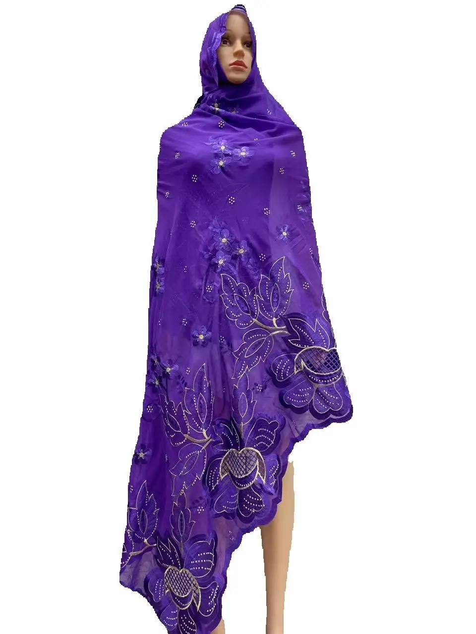 

New 100% Cotton Islamic Scarf for Women Soft Embroidery Muslim Hijab Shawl Wrap Chip Design Dubai Style African Women Fash