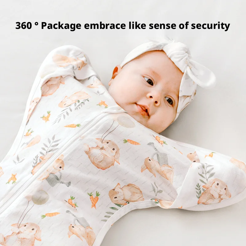 OUYUN Newborn Baby Swaddle Raised Hand Anti-shock Swaddle Blanket Double Zipper Newborn Baby Cotton