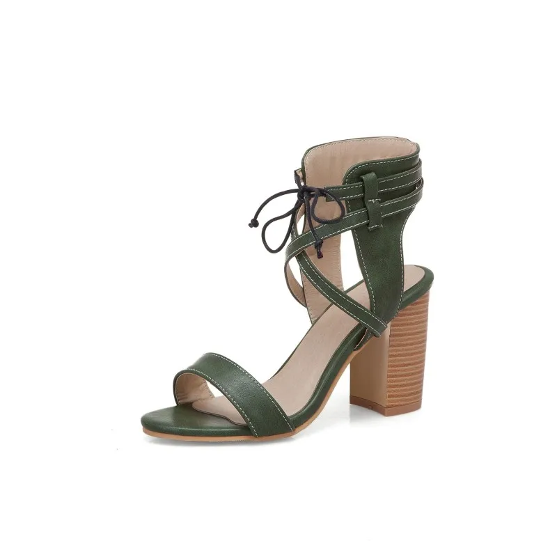 Big Size 11 12 13 14 15 16 17 18 19 high heels sandals women shoes woman summer ladies Rough heel open-toed Deep mouth lace-up