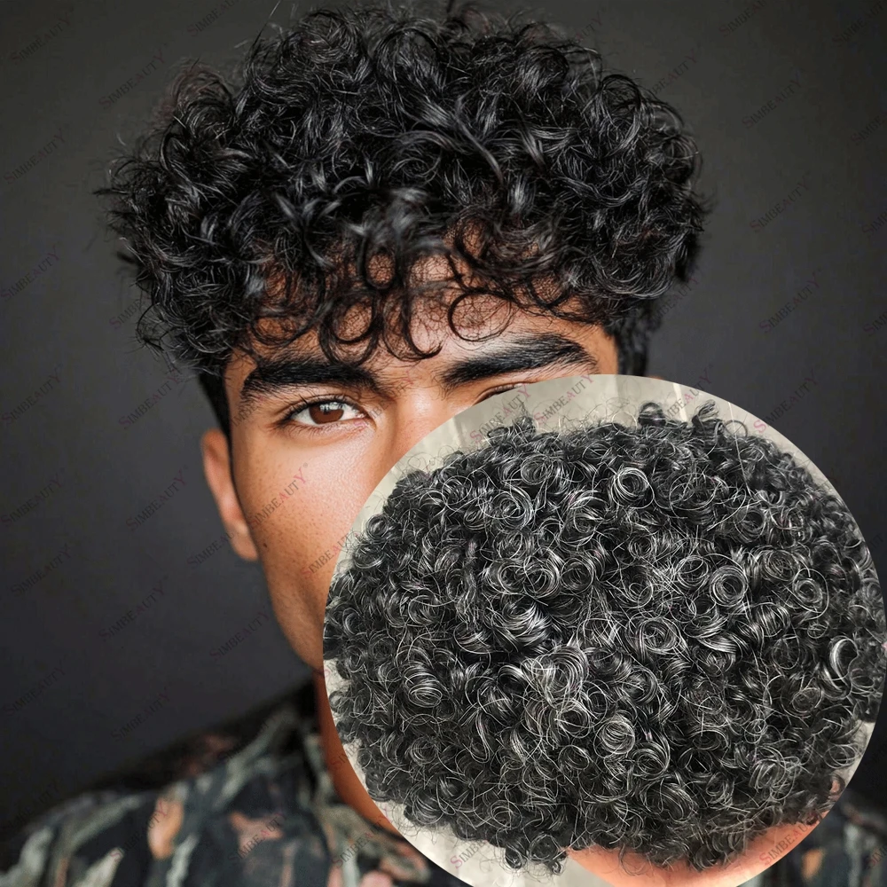 

Натуральная линия волос 15 мм, вьющиеся человеческие волосы, черный, серый 1B20 1B40, инъекционная прочная основа для кожи, мужская замена волос, капиллярный протез