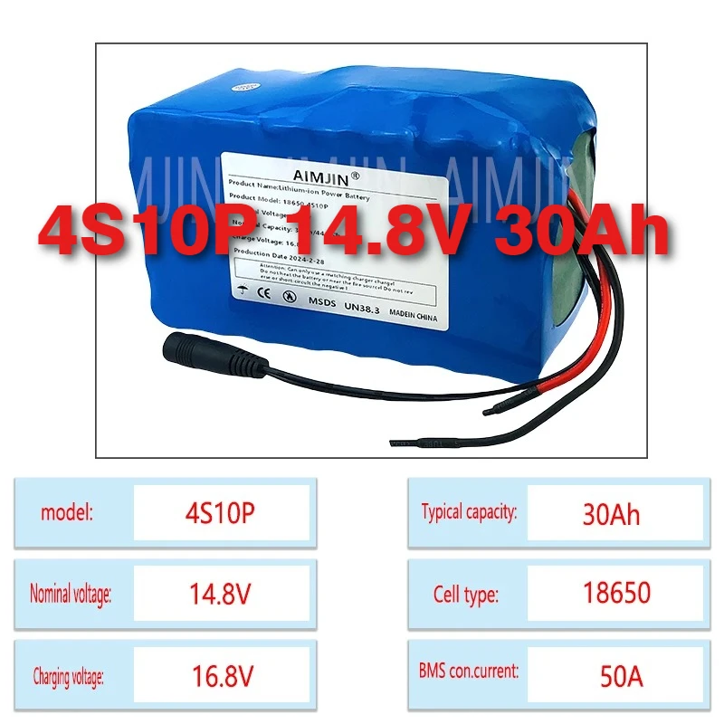 

14.8V 30Ah 18650 4S10P 444Wh Lithium-ion Power Battery withBMS for Inverter Smart Robot High-power Equipment Etc