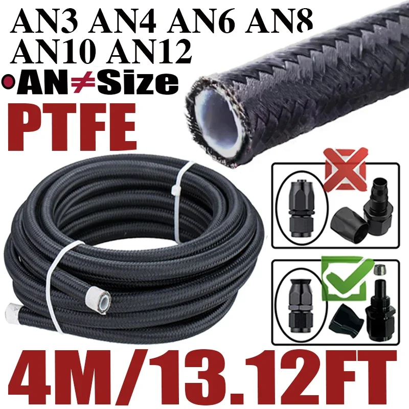 

4M 13FT 3AN 4AN 6AN 8AN 10AN 12AN E85 PTFE Fuel Oil Gas Line Cooler Pipe Nylon Steel Brake Hose Temperature Pressure Resistance