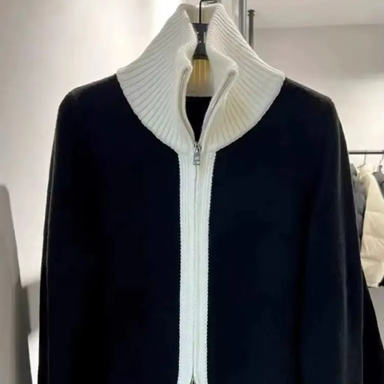 New color matching zipper sweater women's high-grade thick little cashmere knitted coat