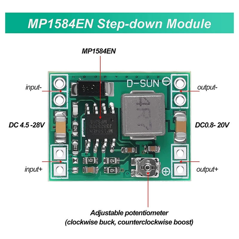 20 Pcs Mini MP1584EN DC-DC Buck Converter Adjustable Power Supply Module 24V To 12V 9V 5V 3V Reduced Voltage Regulator