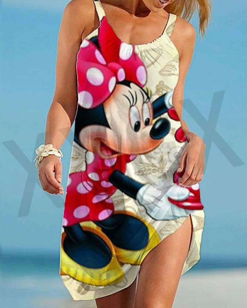 

Beach Dress Women Camisole Casual Top Disney Cartoon Dress Mickey/Minnie Sundress Loose Sexy 3D Printing Fashion Casual 2022 New