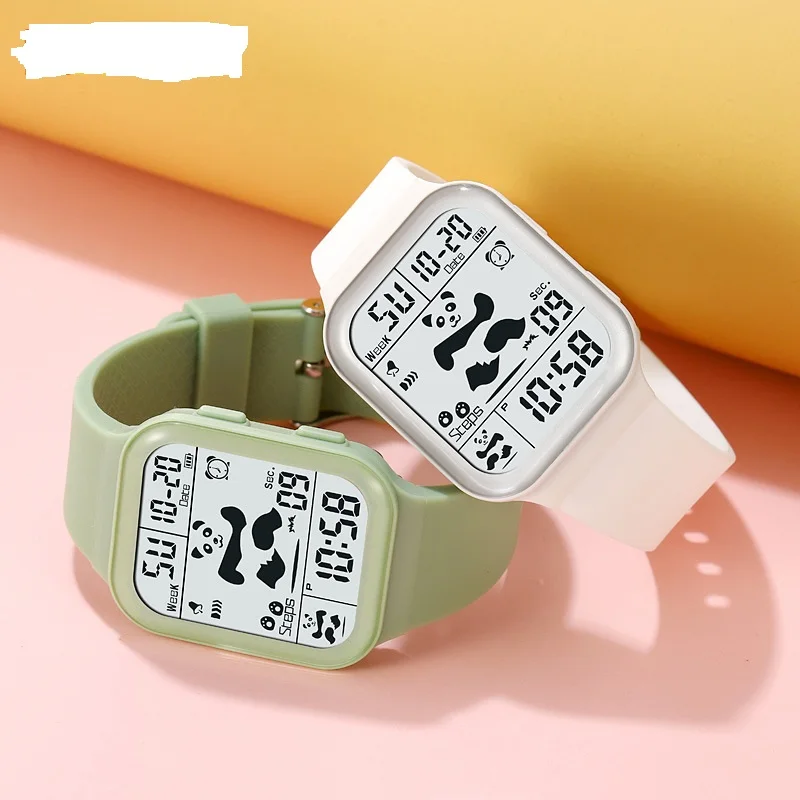 Trendy Cool Panda Pattern LED Light Display Digital Watches Children Casual Stopwatch Kids Waterproof Shockproof Wristwatch