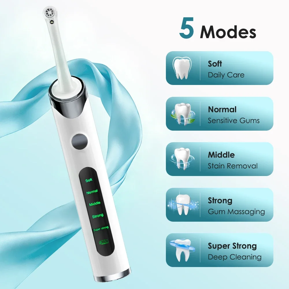 5 Modes Tooth Polisher Electric Dental Teeth Cleaner with LED Light Dental Calculus Remover Plaque Remover Teeth Cleaning Tools