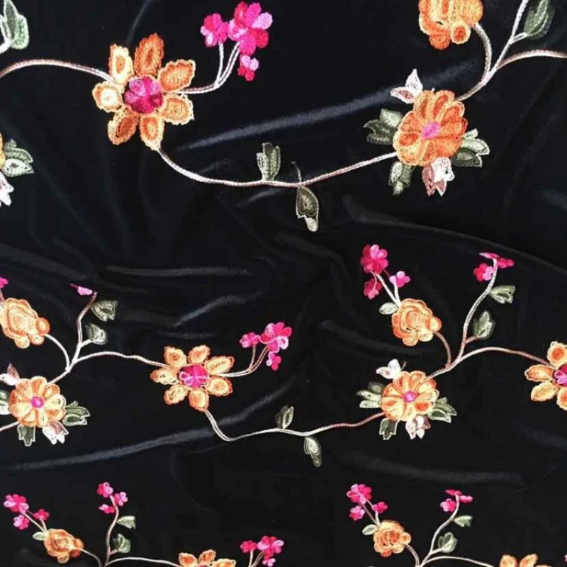 Elastic Embroidered Velvet Cheongsam for Dress Fabric Wholesale Cloth Per Meter Apparel Sewing Diy Material