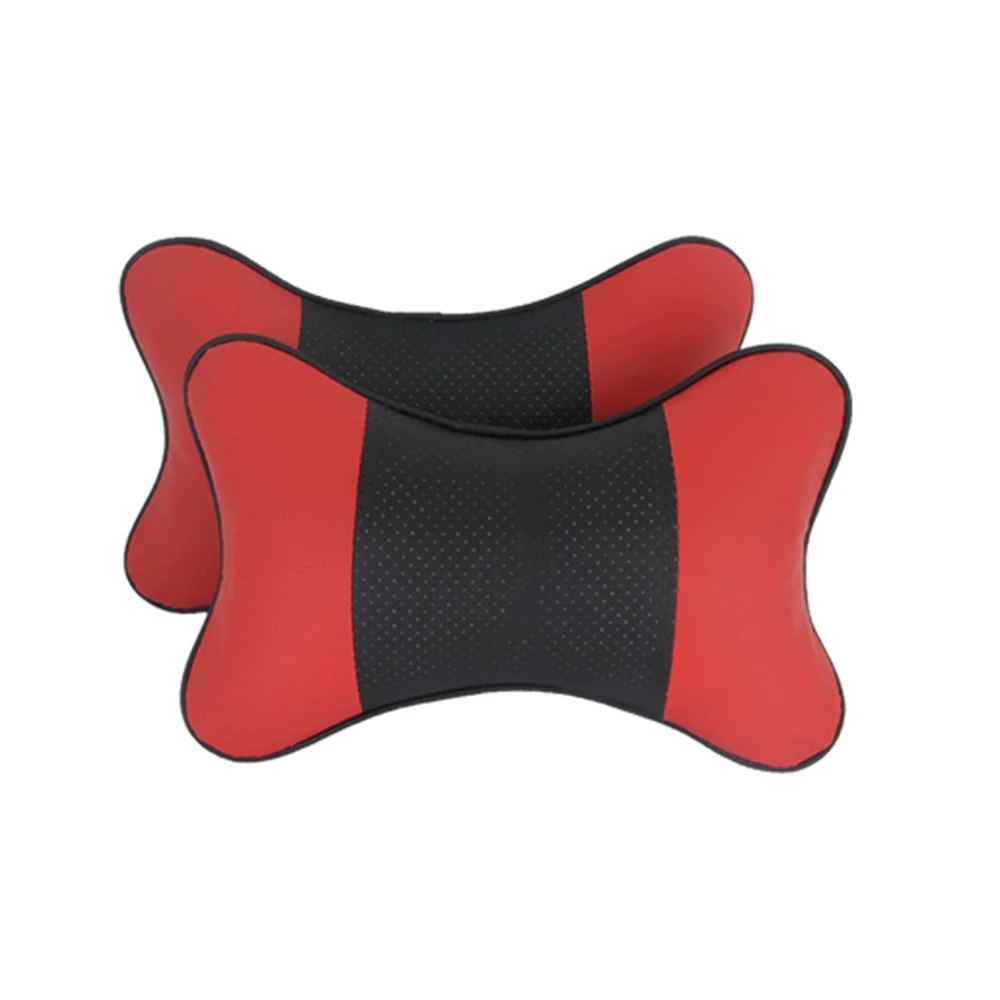 Universal 2 Pieces Car Neck Pillows Both Side Pu Leather Pack Headrest for Head Pain Relief Filled Fiber Car Pillow Neck Pillows