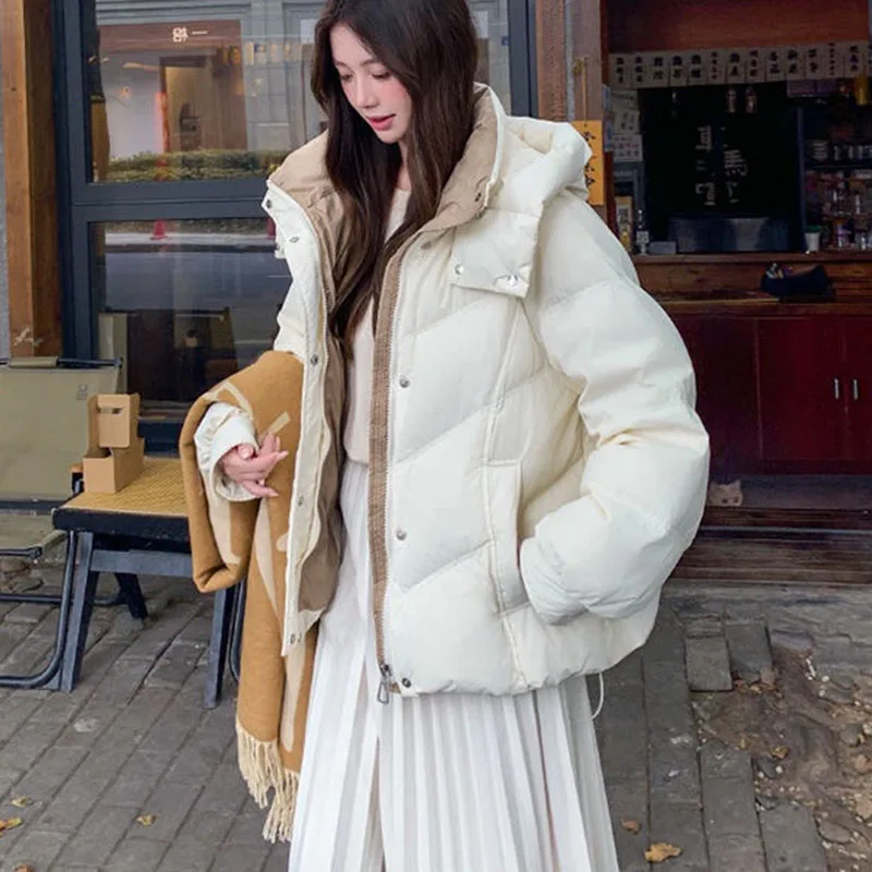 Damenmantel, Winter, warm, mit Kapuze, Damen-Daunen-Baumwolljacke, 2025, neue lockere, dicke, elegante Damen-Baumwoll-gefütterte Jacke H659