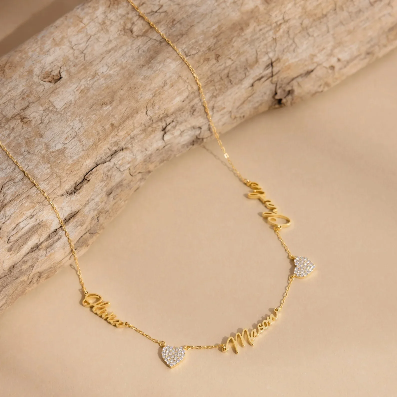 

Ожерелье с именем Grace на заказ и сердцем с бриллиантовой пылью, позолоченное 18 карат, персонализированное ювелирное изделие, подарок на День святого Валентина