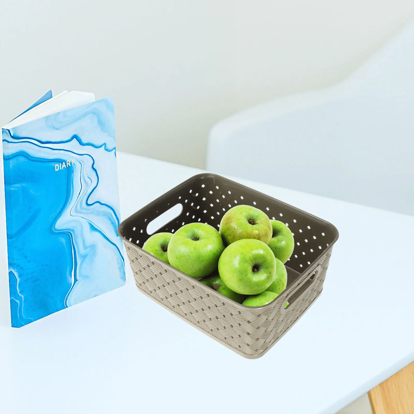 

3pcs Storage Bins Woven Basket ganizer Box Desk Container Handled Plastic Material Home Office Bedroom Storage Solution Small