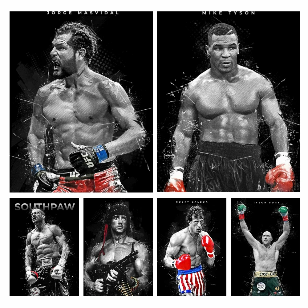 Boxing Players 5D Full Diamond Painting Mike Tyson Rocky Balboa Boxer Mosaic Rhinestone Cross Stitch Kit Tableau Home Decor