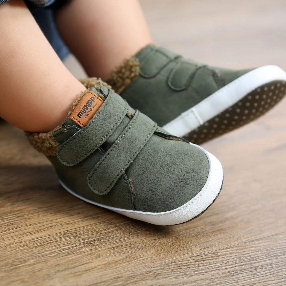 Toddler Soft Anti-Slip Sole PU Warm Shoes Newborn Crib First Walker Baby Boys High-Top Sneakers 0-18 Months