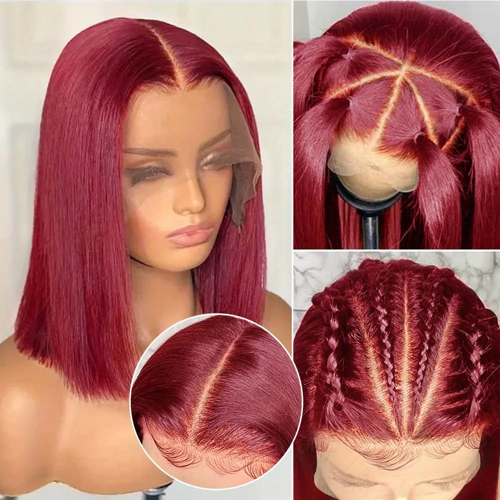 Burgundy Bob Wig Human Hair 13x4 HD Frontal Lace Straight 99J Short Human Hair Wigs Red Wig Front Human Hair Wig Colored Wigs - Image 2