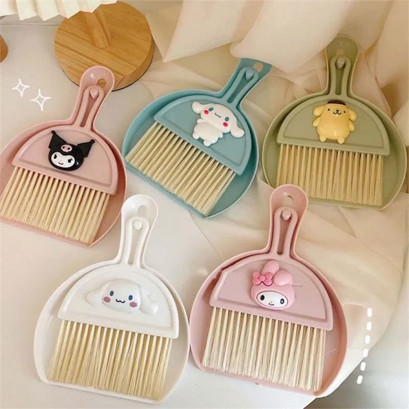 Miniso Sanrio My Melody Cinnamoroll Pom Pom Purin Cartoon Desktop Cleaner Set Mini Broom Dustpan Keyboard Brush Gift