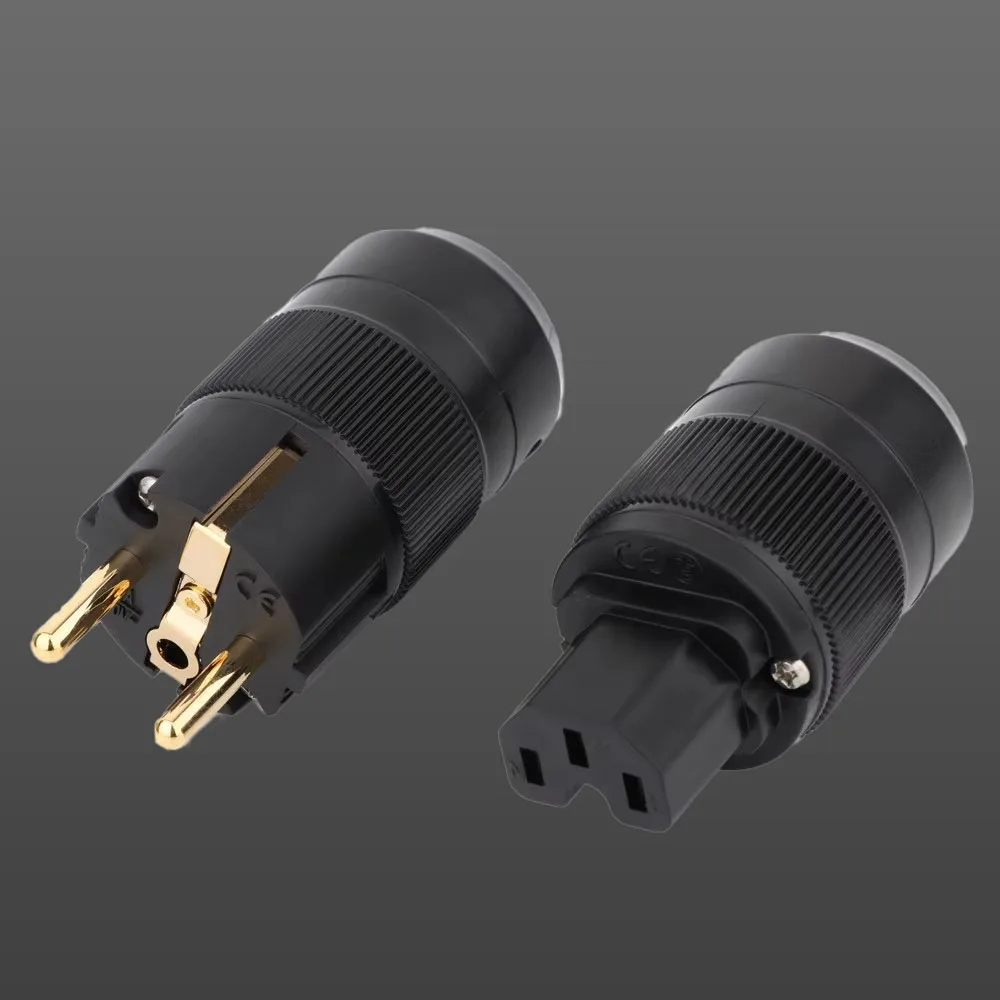 

Preffair Schuko AC Power Plug+IEC Power Connector 24K Gold Plated Brass hifi EU Audio Power Adapter Connector Plug