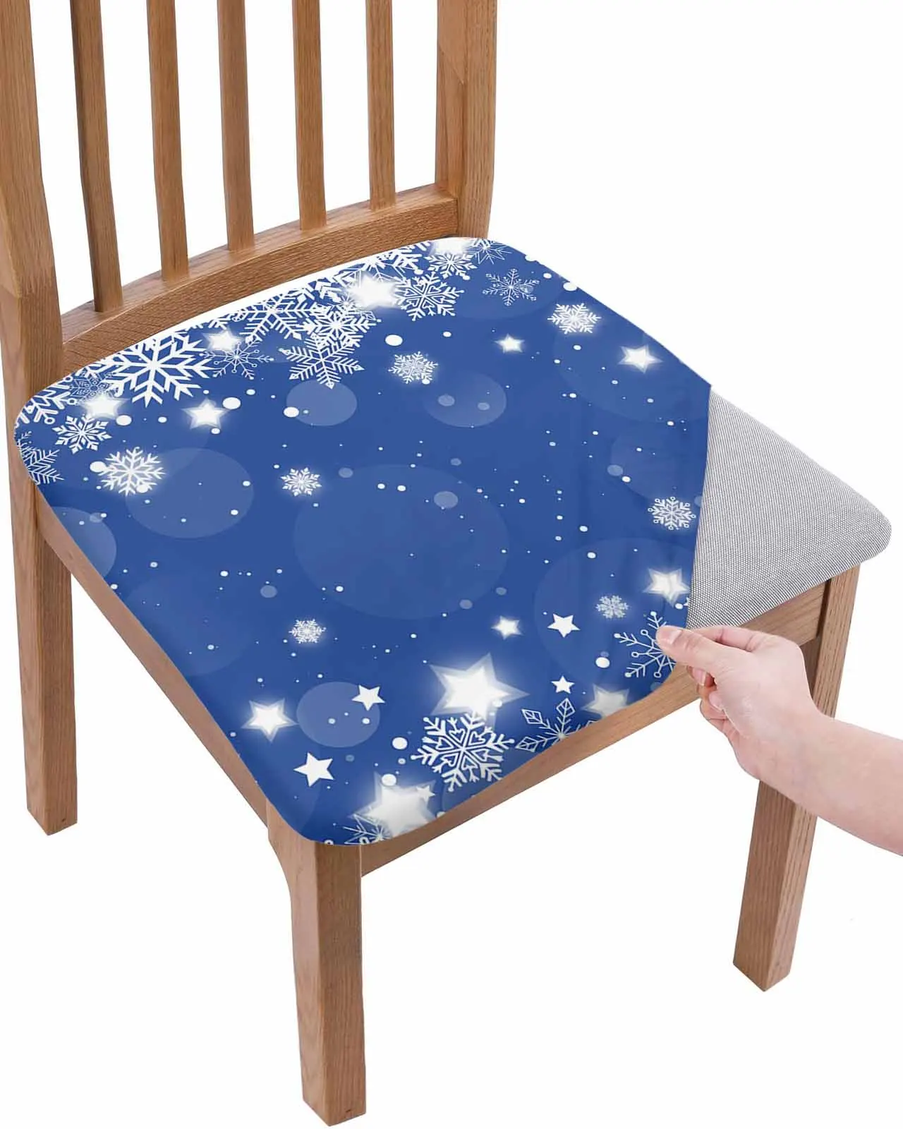 

Blue Winter Snowflakes Elasticity Chair Cover Office Computer Seat Protector Case Home Kitchen Chair Slipcovers