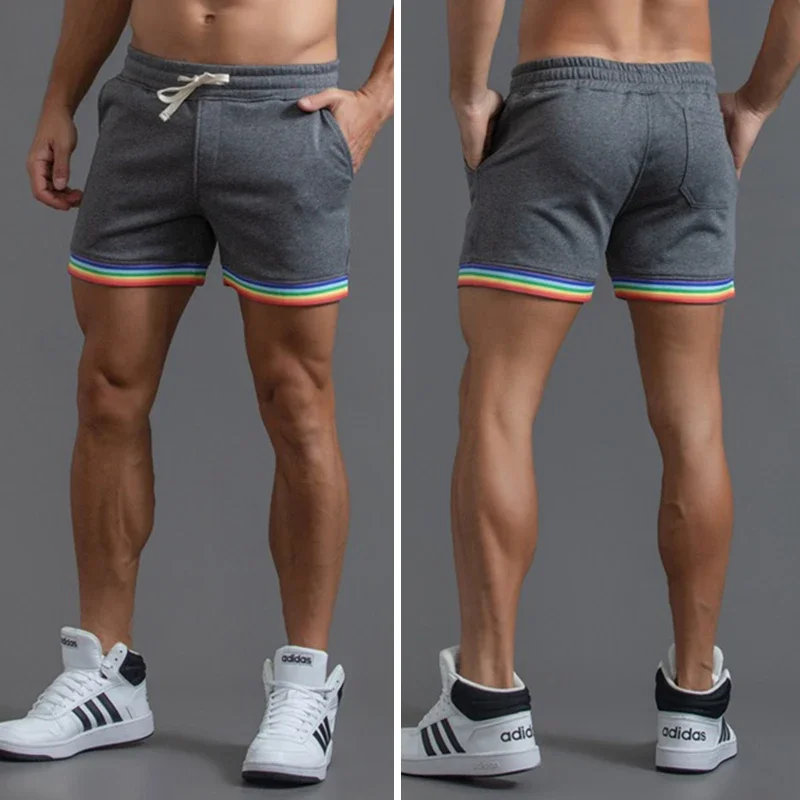 shorts-esportivos-masculinos-de-verao-com-listras-arco-Iris-adequados-para-fitness-corrida-e-uso-domestico