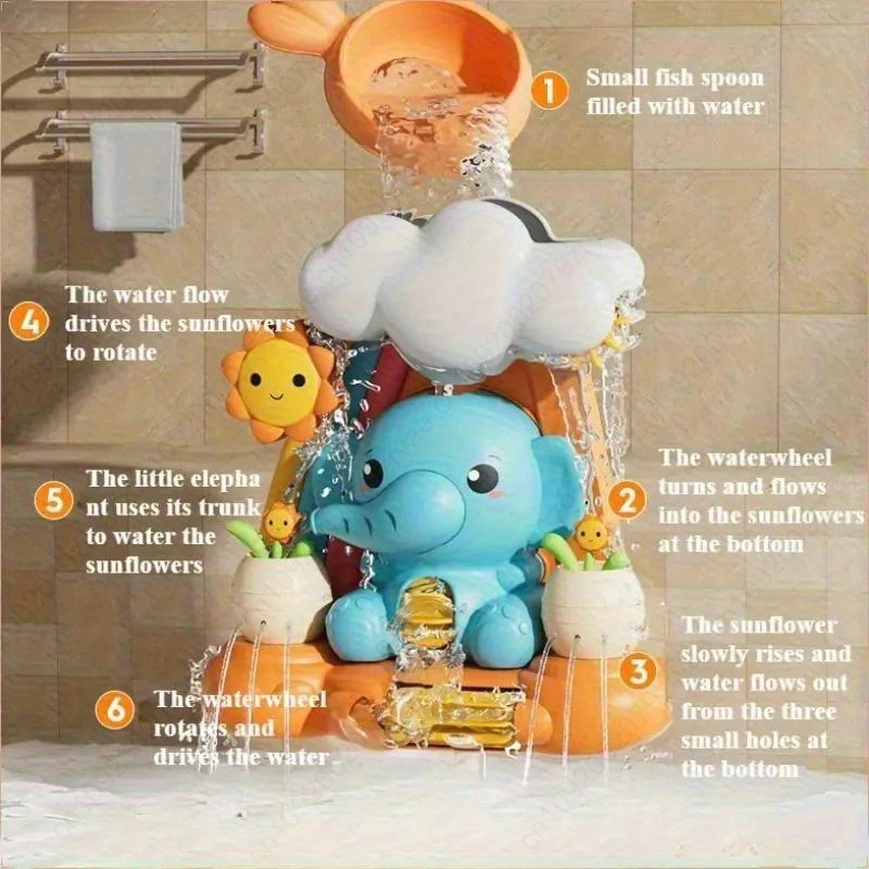 Playful Elephant and Sunflower Shower Toy - Whimsical ABS Bathroom Decoration , Shower Accessory Durable Shower Toy
