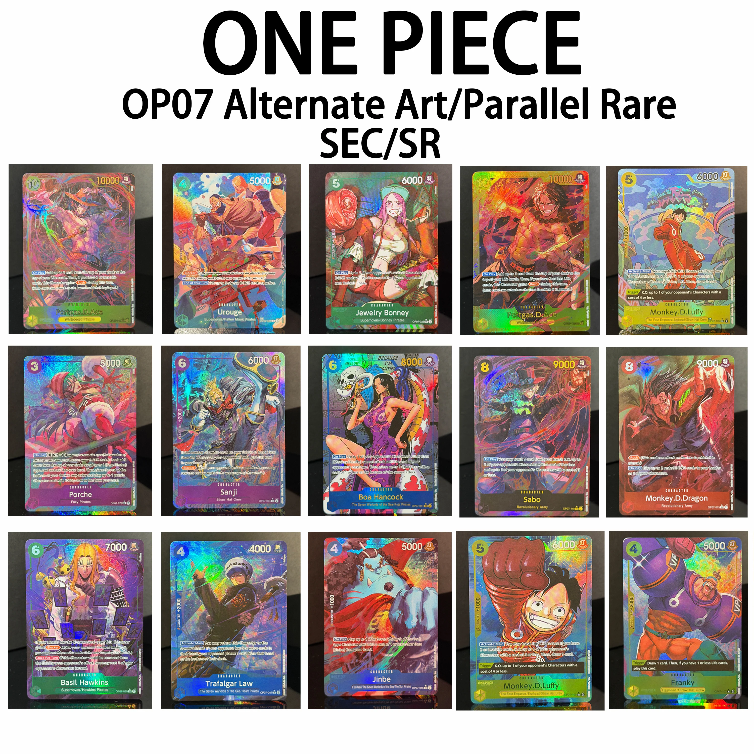 ONE PIECE OPCG OP07 500 Years in the Future SEC SR Holo Ace Sabo Urouge Dragon Sanji Law 047 015 TCG Proxy Collectible Card