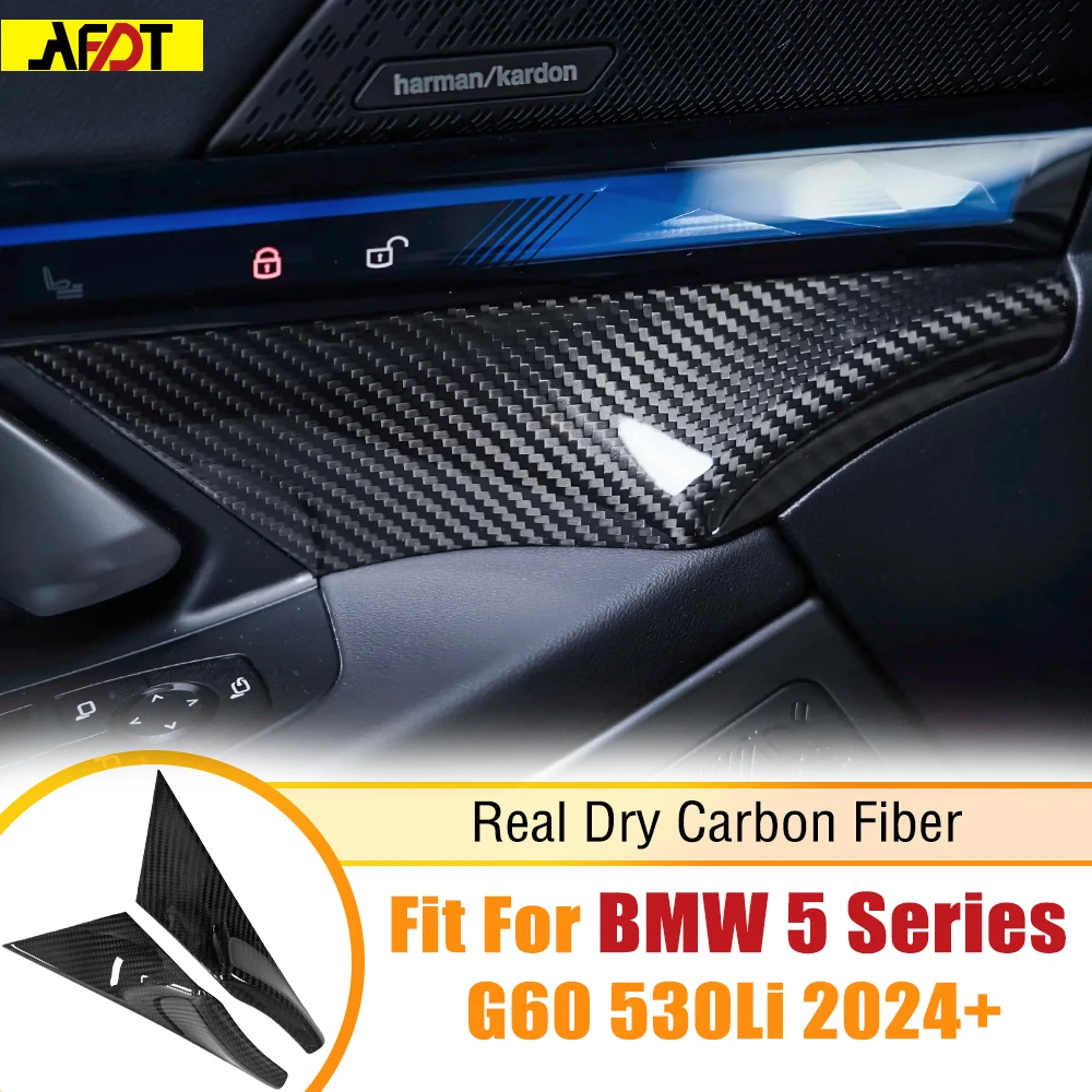 AFDT For BMW 5 Series i5 M60 G60 530 G68 530Li 2024+ Real Carbon Fiber Interior Front Door Panel Cover Decoration Stickers