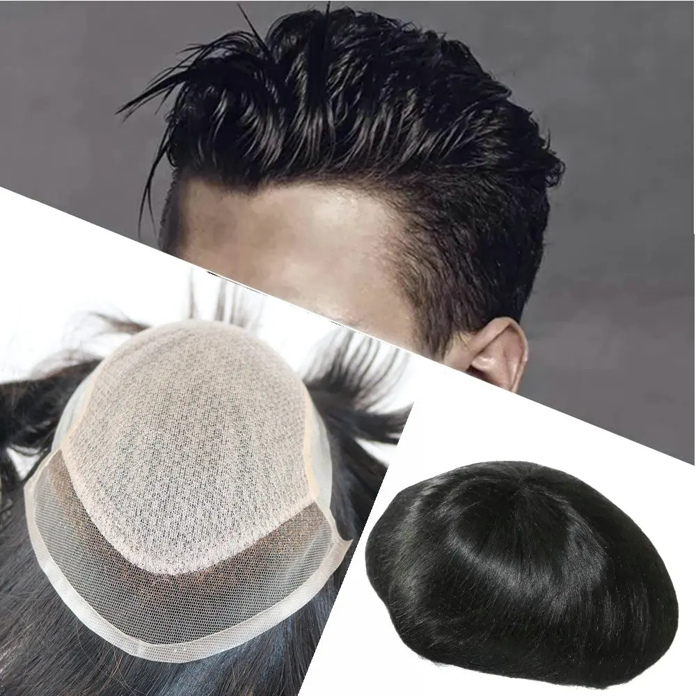 Perruque Toupet en Cheveux Naturels pour Homme, Base Complète Injilace, Prothèse Capillaire Masculine, Perruques Durables, Système de Remplacement