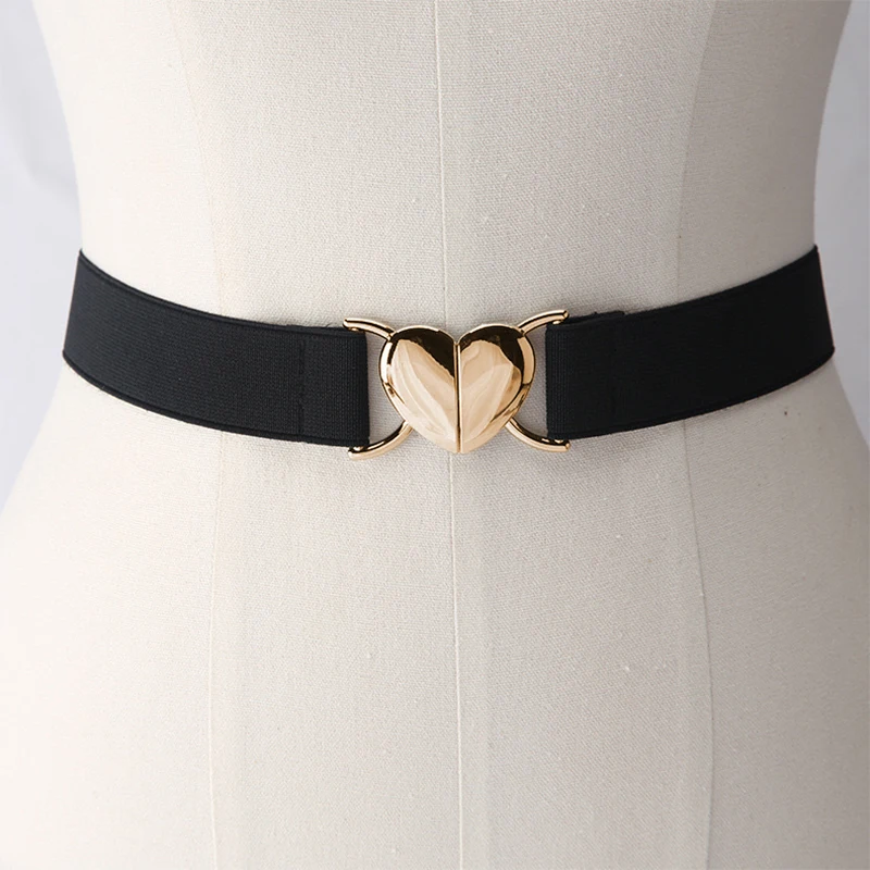

Women Stretch Belts Girls Adjustable Elastic Waist Belts With Heart Shape Metal Buckle Waistband Accessories For Coat Dress