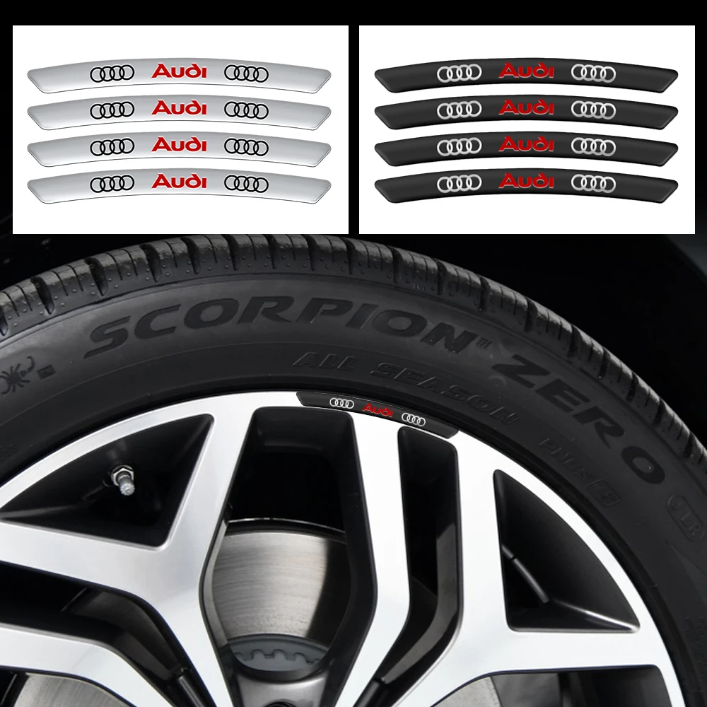 4 Stück Aluminium-Autofelgen-Embleme Aufkleber für Audi Sline A4 b8 S8 S4 B9 C7 C6 A5 S3 S5 A3 8p 8v b6 Auto-Zubehör