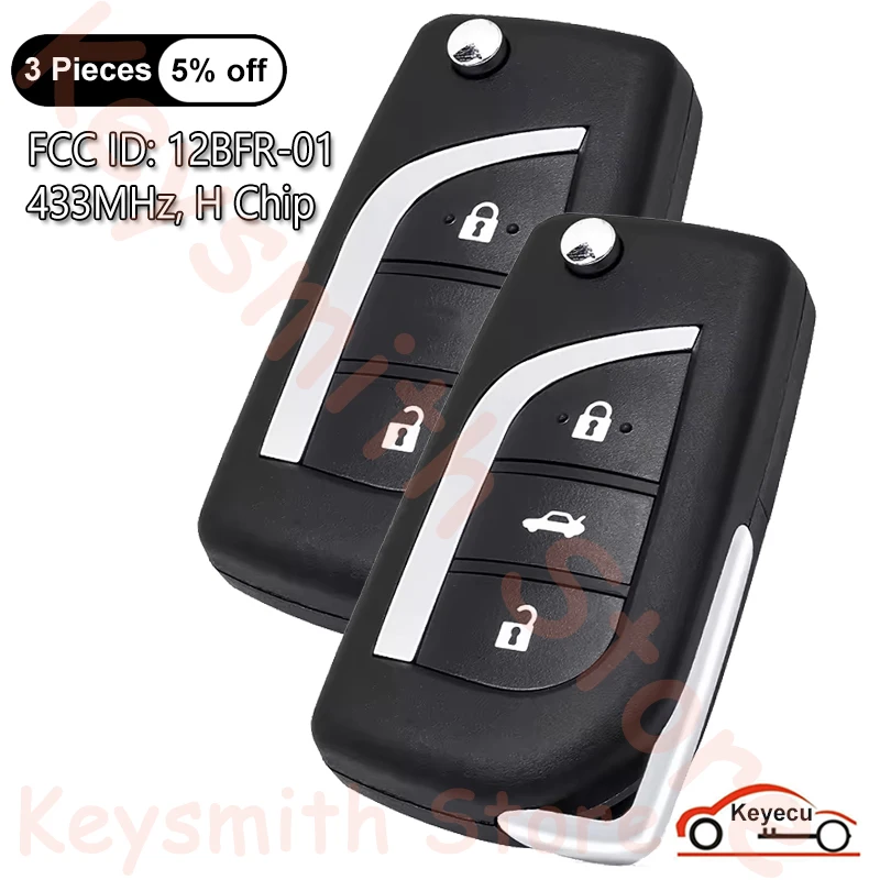 

KEYECU 2/3 кнопки, 433 МГц, чип H 8A для Toyota Camry Hilux Corolla 2018+, автоматический откидной пульт дистанционного управления, OEM-плата FCC ID: 12BFR-01