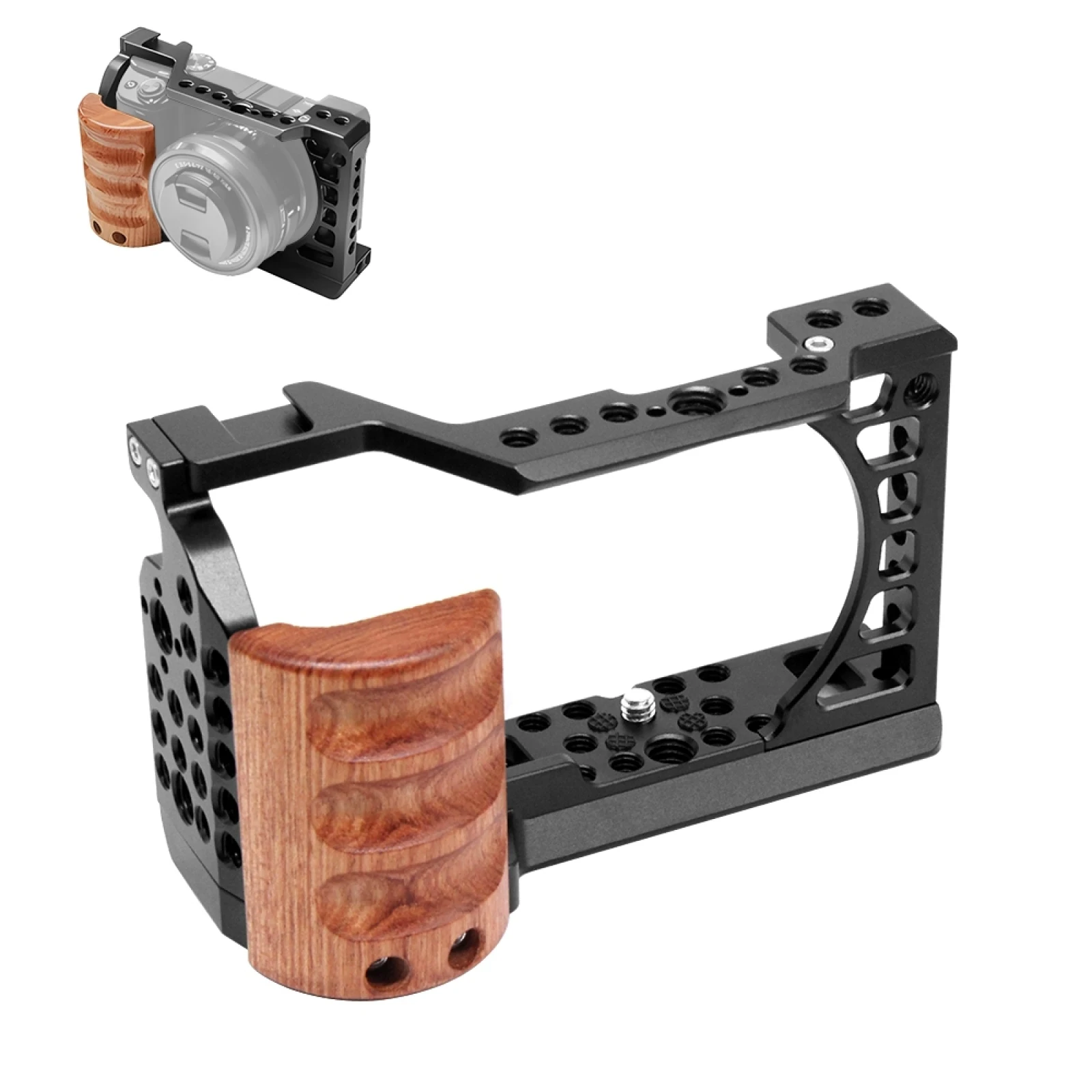 For Sony A6400 A6300 A6100 A6000 PULUZ Wood Handle Metal Camera Cage Stabilizer Rig